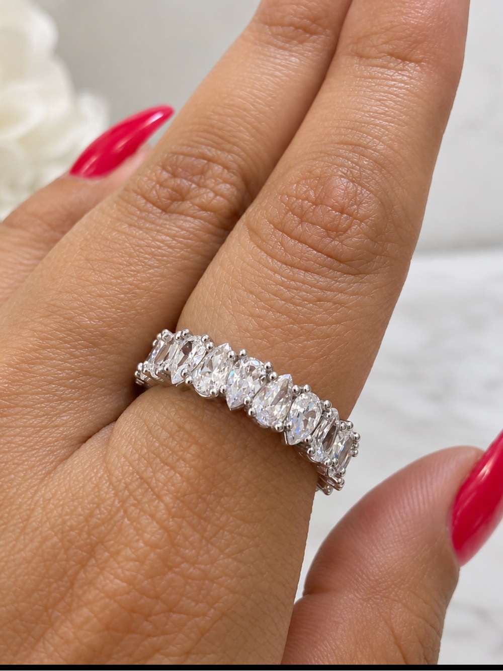 Silver Marquise CZ Eternity Band in sterling silver